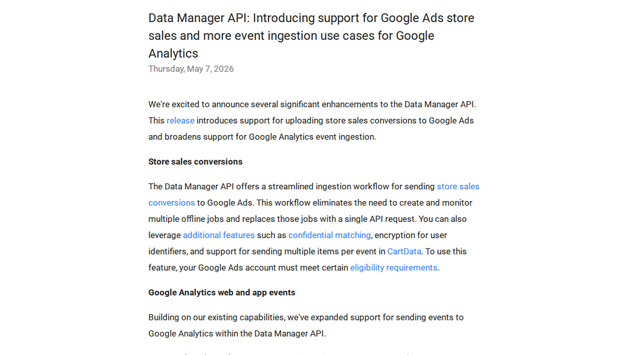 Data Manager API podporuje store sales a události