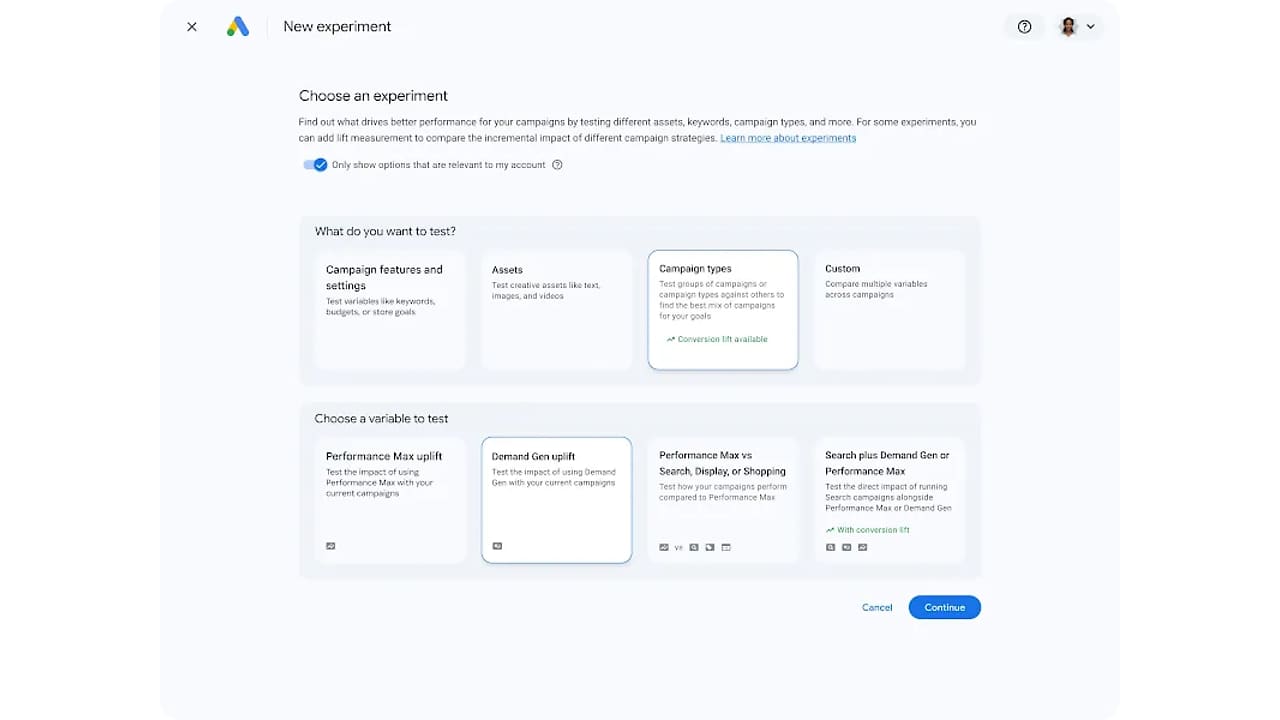 Demand Gen Uplift Experiments v Google Ads