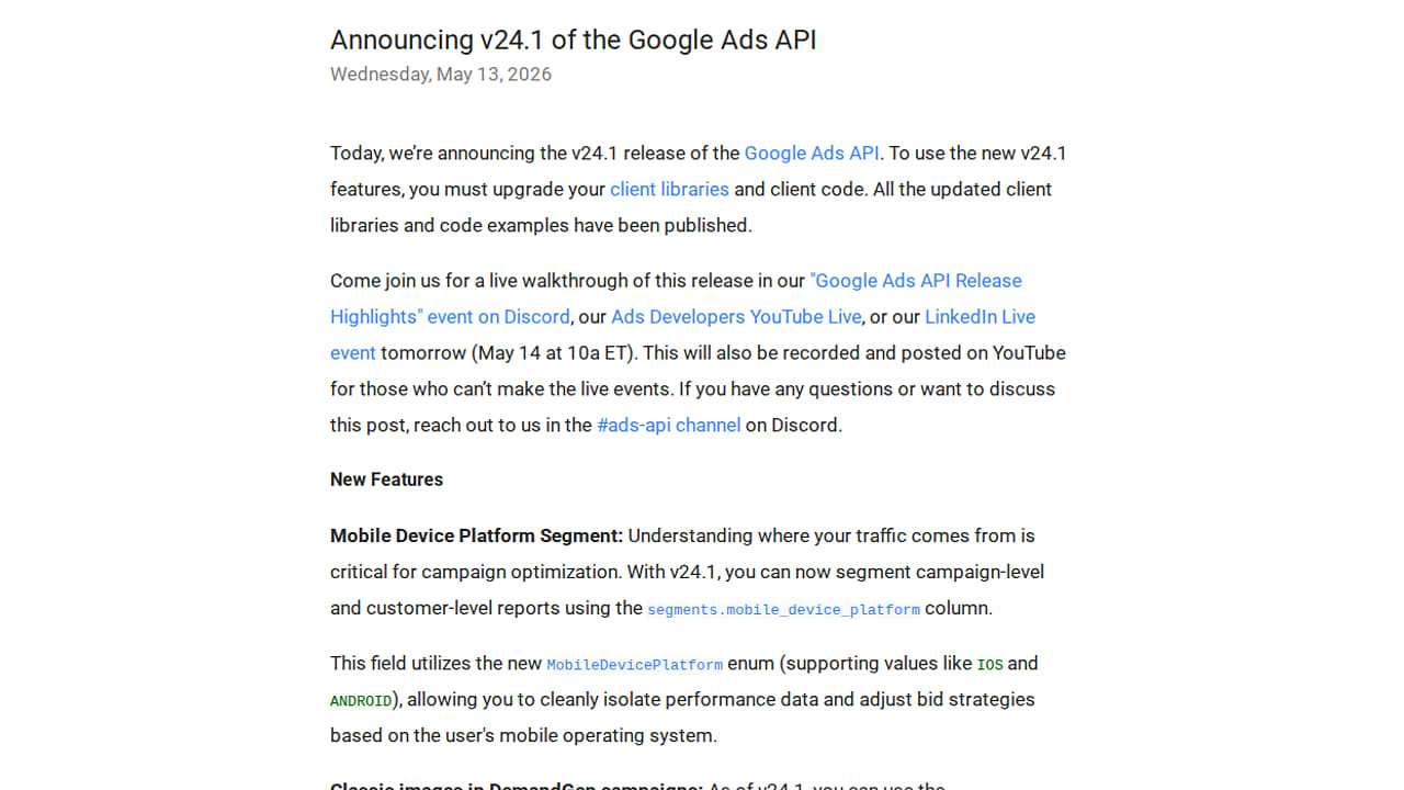 Novinky v Google Ads API v24.1