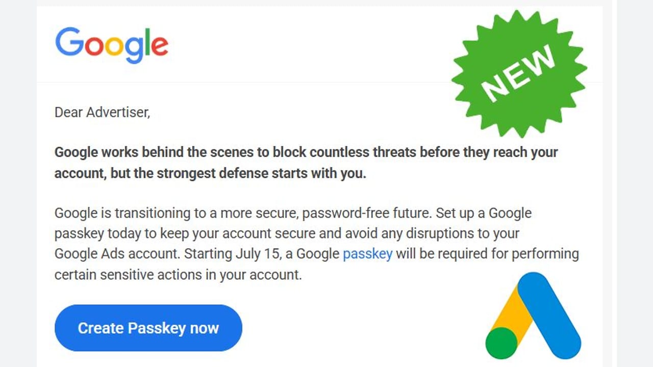 Google Ads bude vyžadovat passkeys pro citlivé akce
