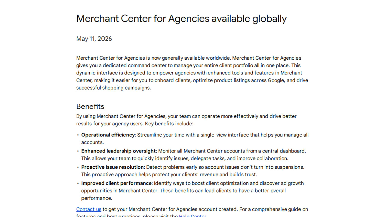 Merchant Center pro agentury dostupný pro všechny