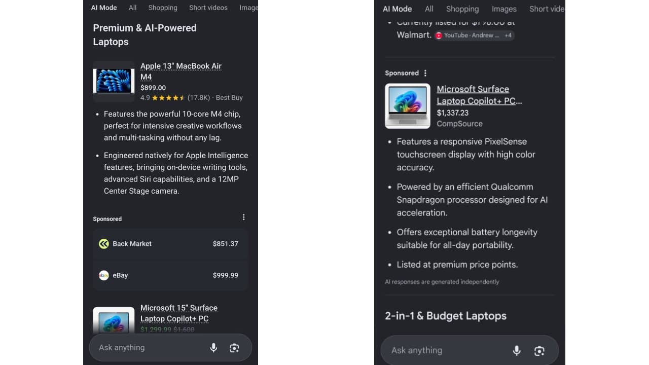 Nové formáty reklam v Google AI Mode živě