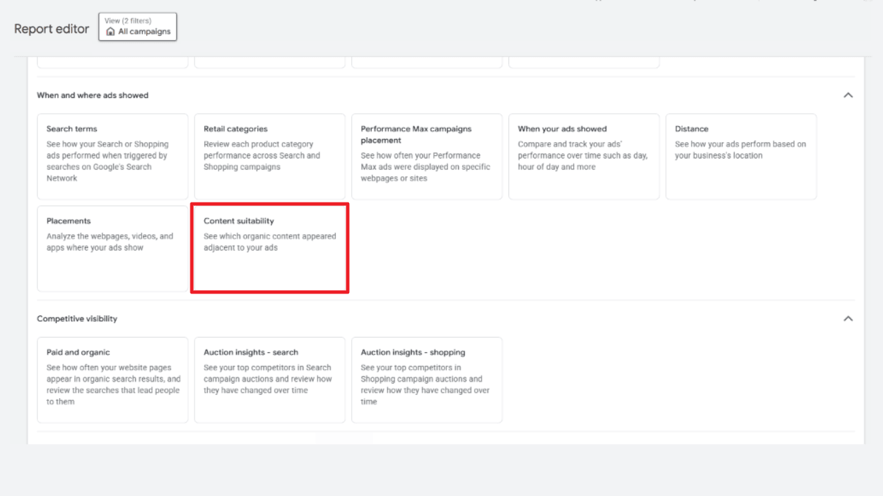 Report umístění pro Search Partner Network