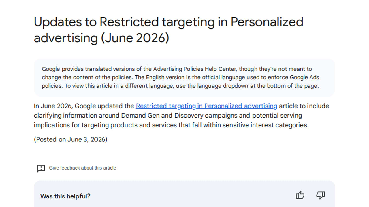 Google upravil omezené cílení v personalizované reklamě