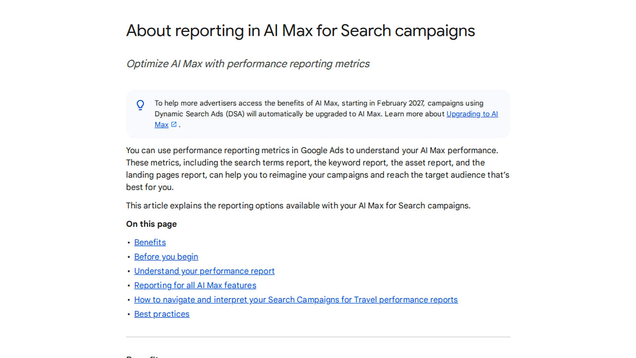 Aktualizace nápovědy k reportingu AI Max pro Search kampaně
