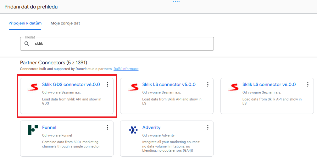 Sklik konektor pro Google Data Studio ve verzi 6.0.0