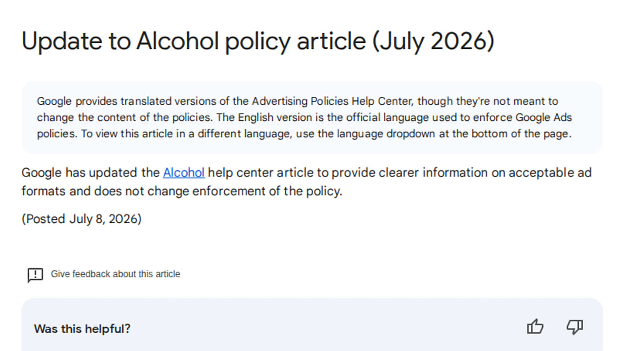 Aktualizace zásad o alkoholu