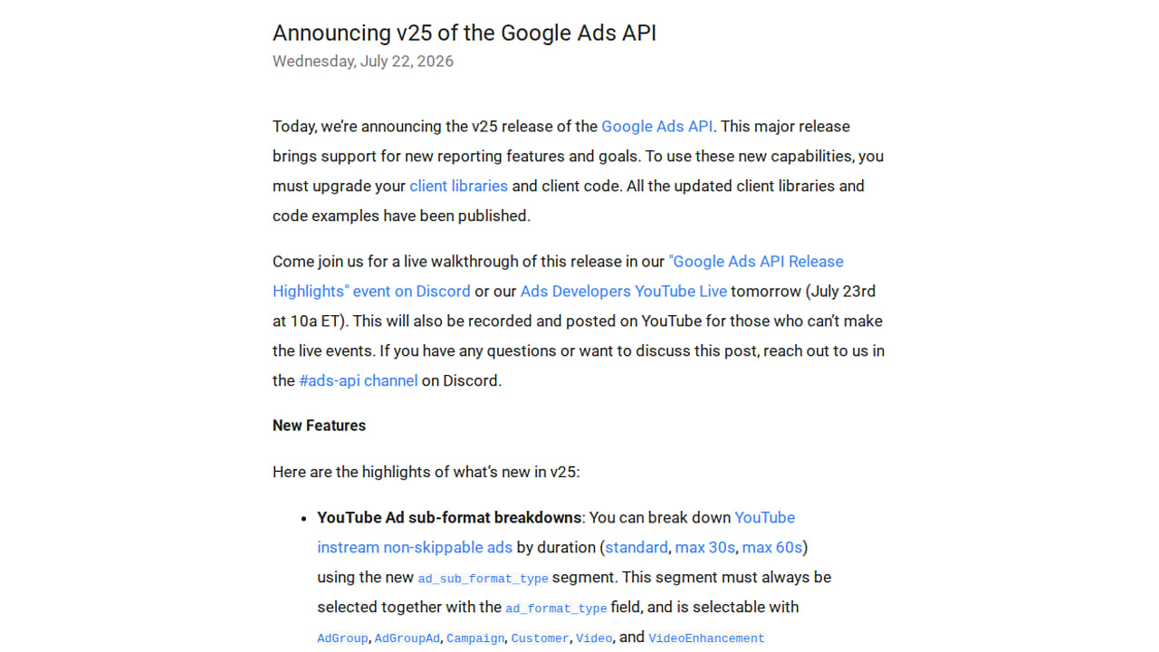 Bylo vydáno Google Ads API v25