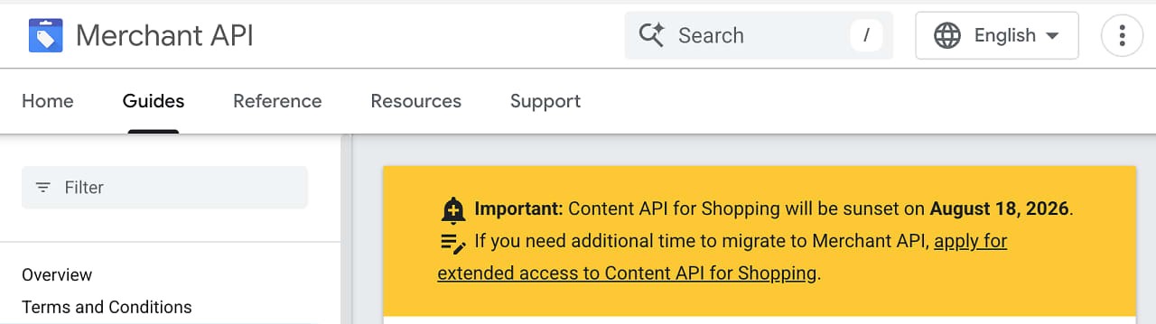 Google Content API: formulář pro prodloužení migrace