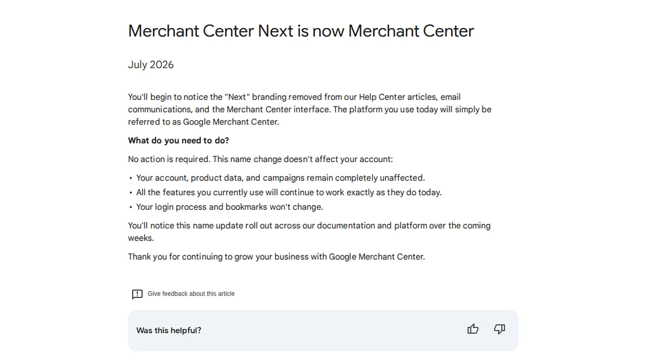 Merchant Center Next se mění na Merchant Center