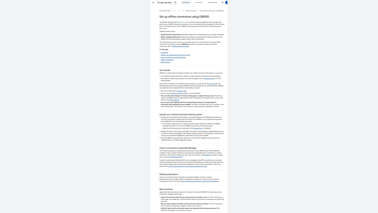 Nápověda pro offline konverze s GBRAID