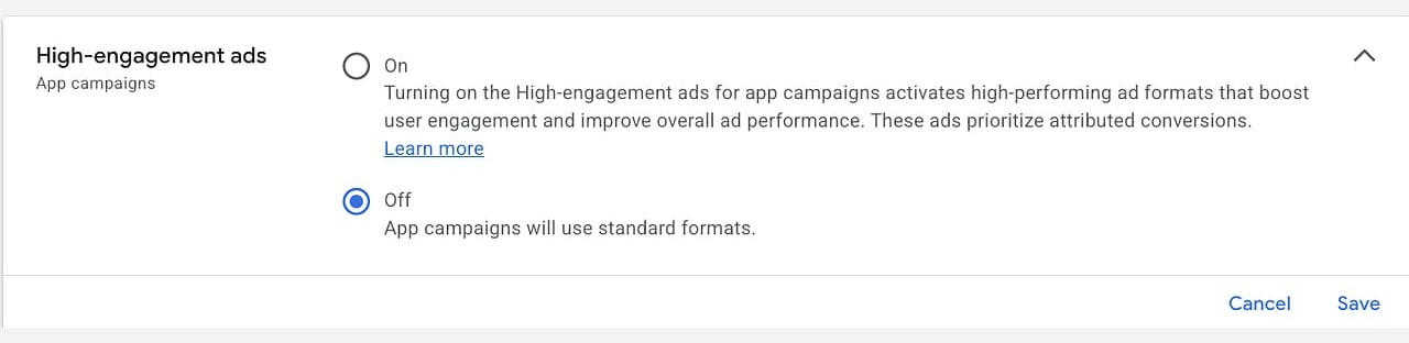 Nové nastavení High Engagement Ads pro App kampaně