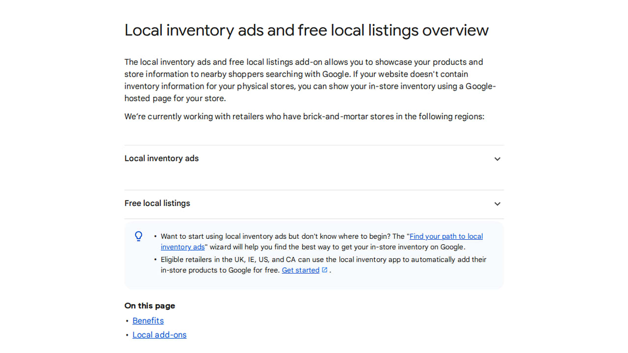 Regiony pro Local Inventory Ads