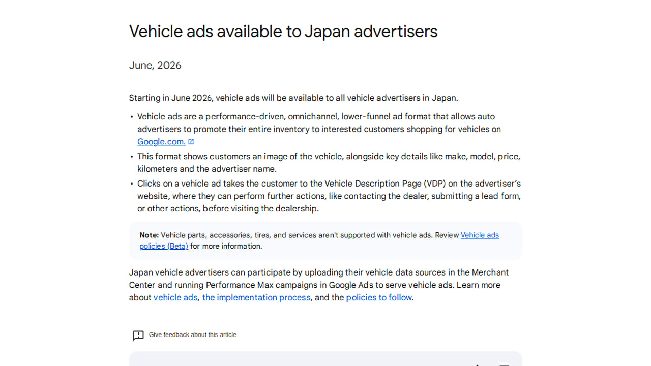 Vehicle Ads nově dostupné v Japonsku