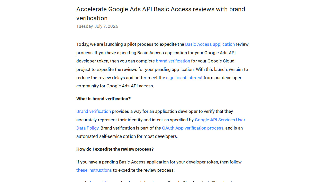 Zrychlení schvalování přístupu k Google Ads API