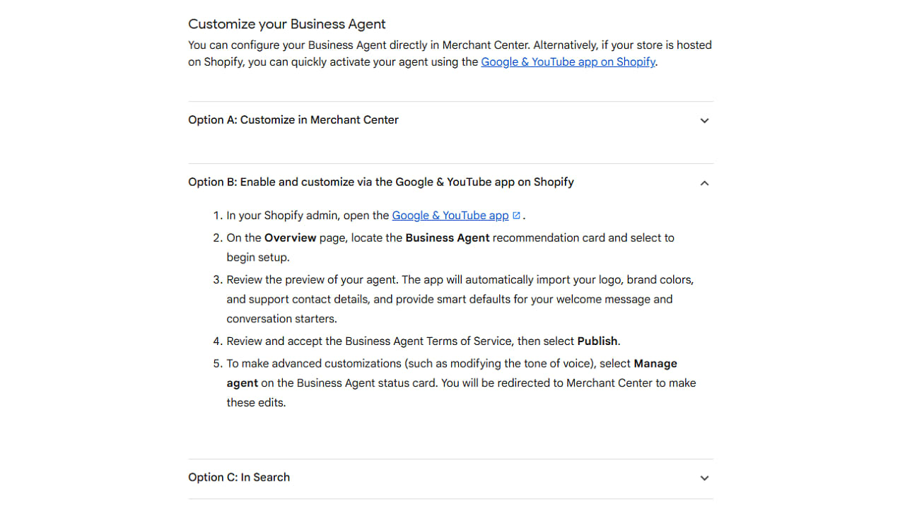 Aktivace Business Agent přes Shopify