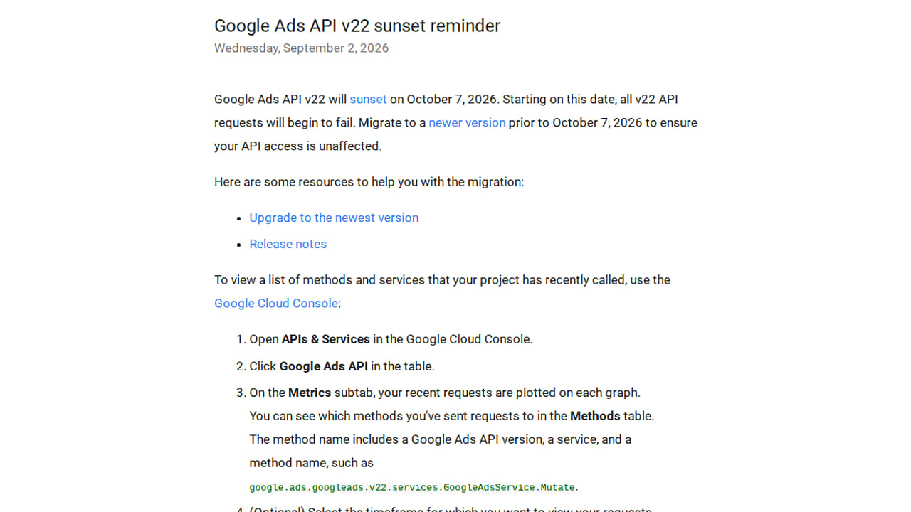 Konec podpory Google Ads API v22