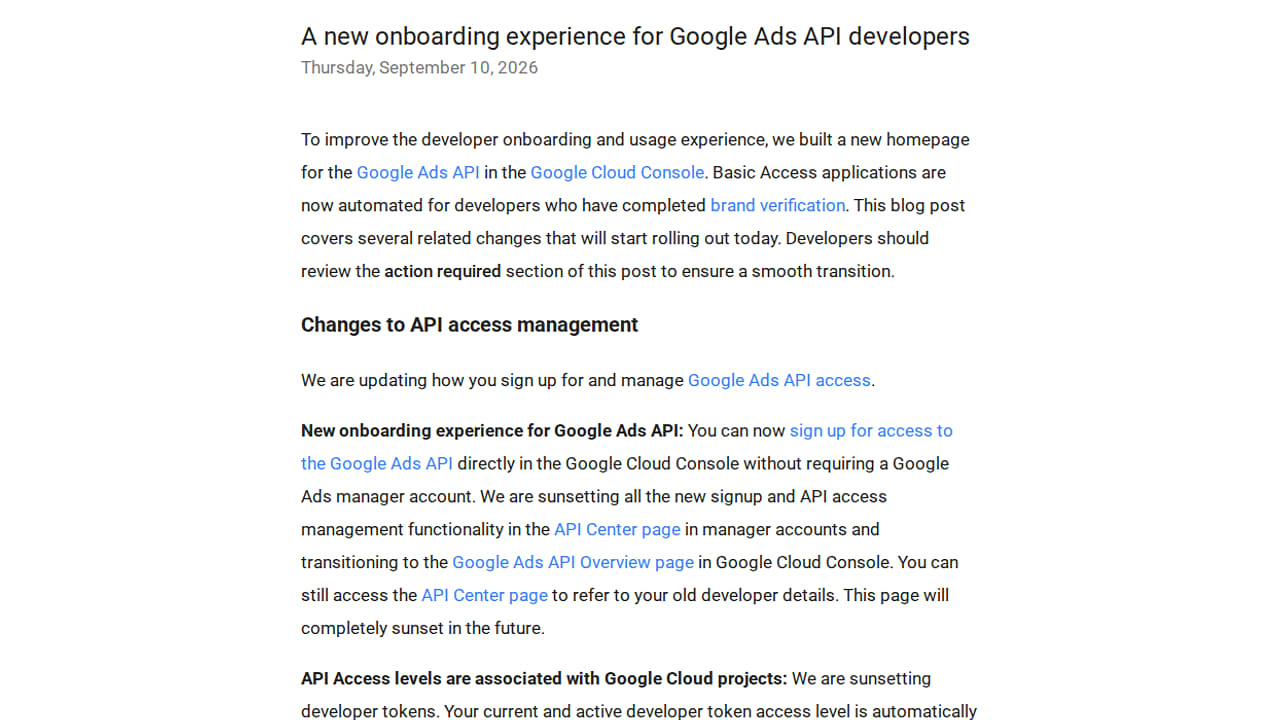 Nové onboarding prostředí pro vývojáře Google Ads API