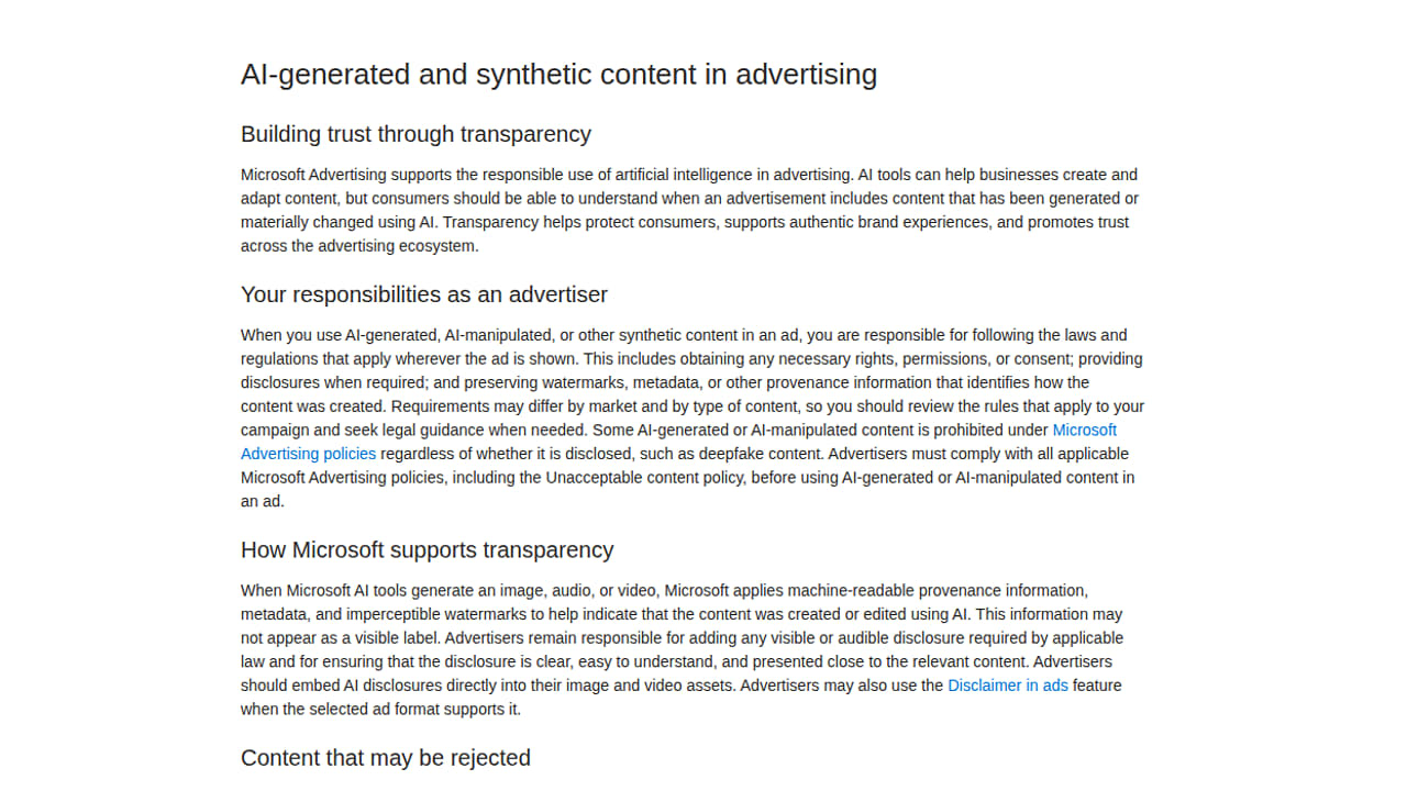 Zásady transparentnosti pro AI obsah v reklamách